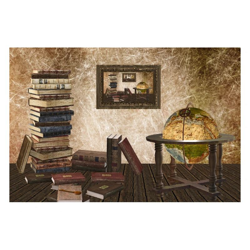 Books stack with globe