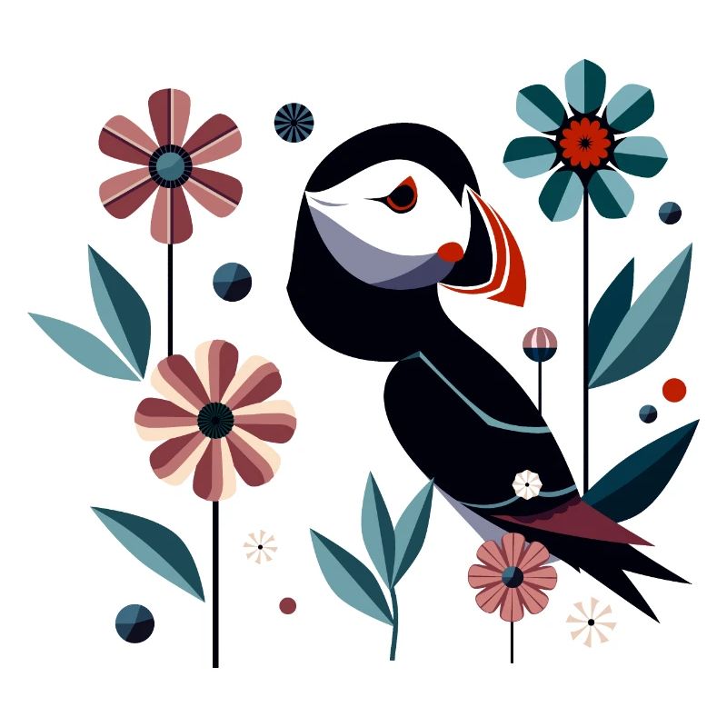 Papageitaucher mit Blumen