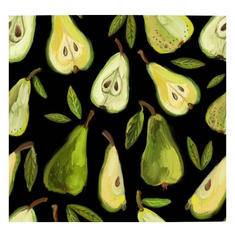 Pear seamless pattern. Black background.