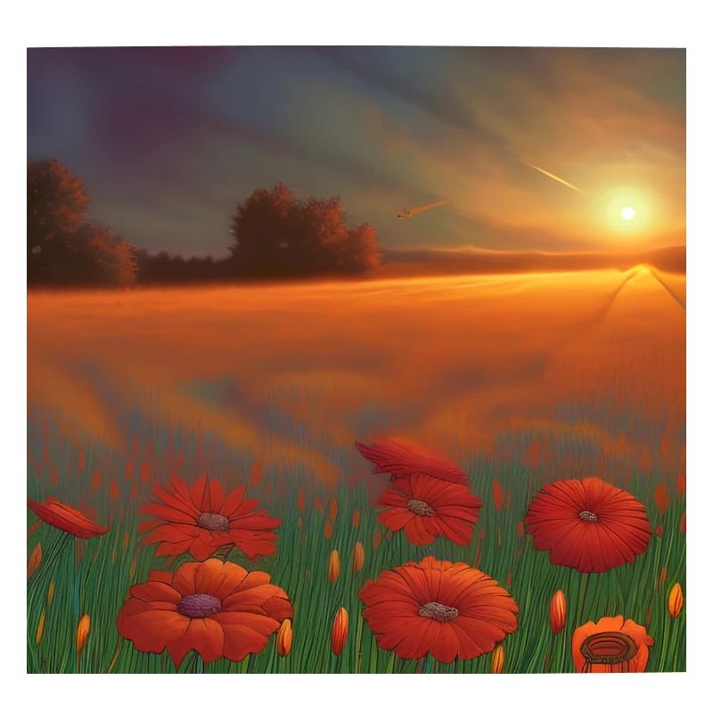 Coucher de soleil sur le vaste champ de fleurs d’oranger