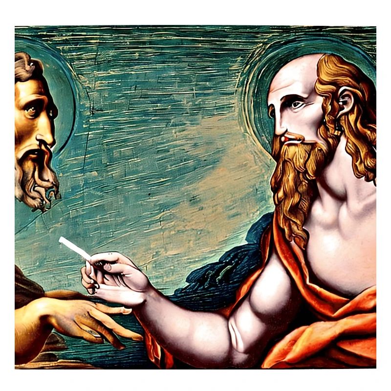 Apostel raucht eine Zigarette