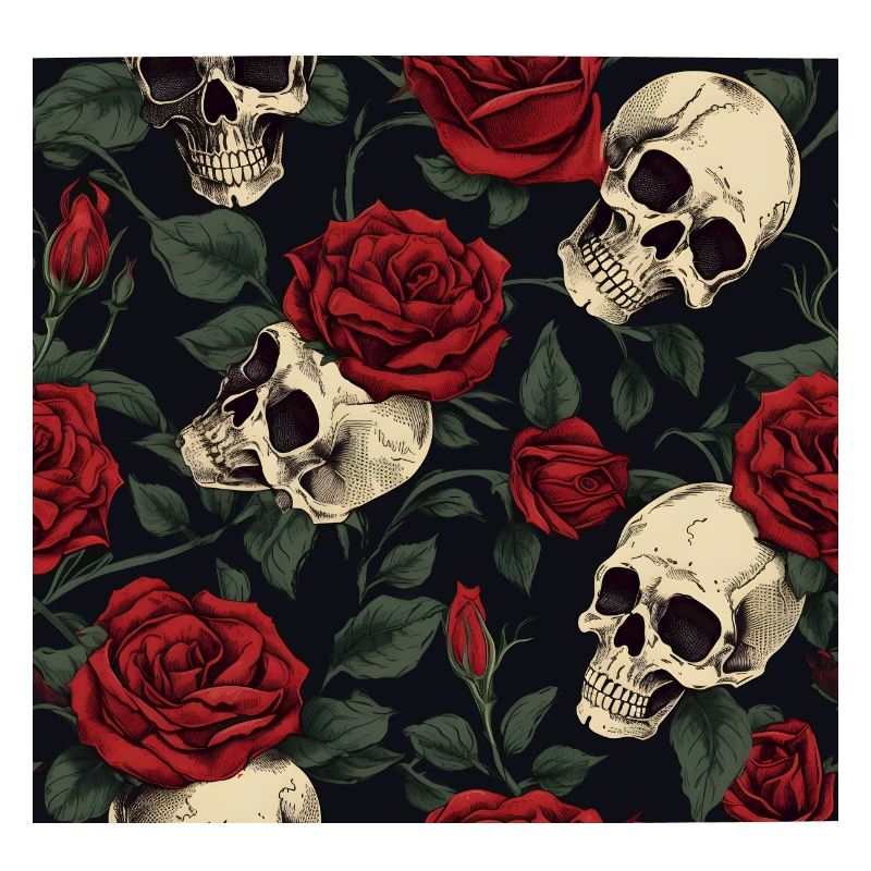 Skulls & Red Roses Dark Elegant Gothic Pattern