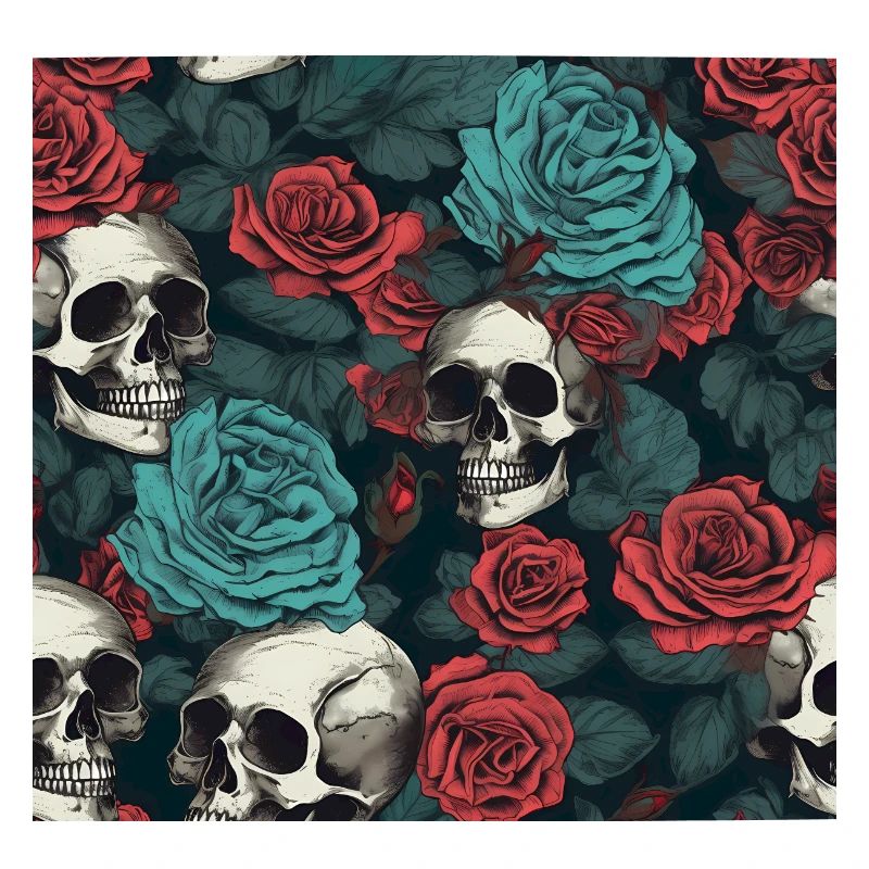 Dark Elegant Gothic Skulls & Red Roses Pattern