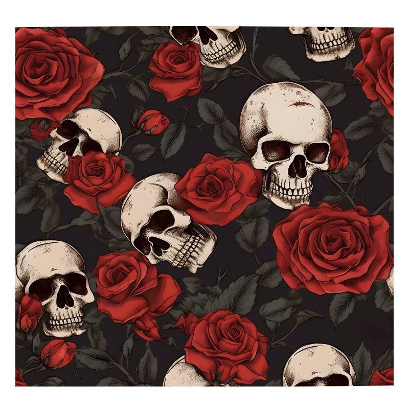 Skulls & Red Roses Dark Gothic Elegant Pattern