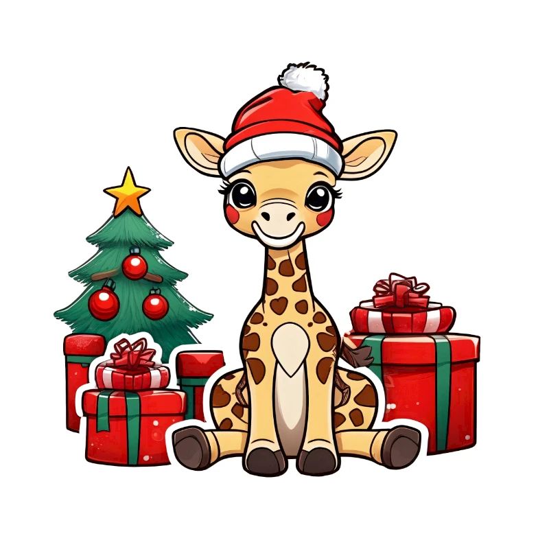 Mignon bébé girafe avec bonnet de père Noël