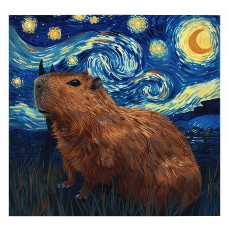 Capybara, Animal, Van Gogh, Starry Night
