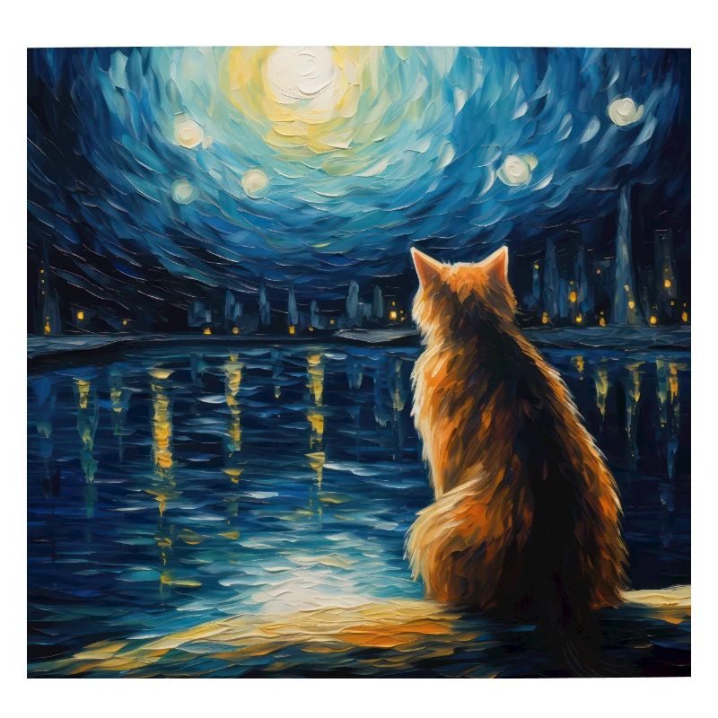 Chat, Motif De Chat, Van Gogh, Nuit Étoilée