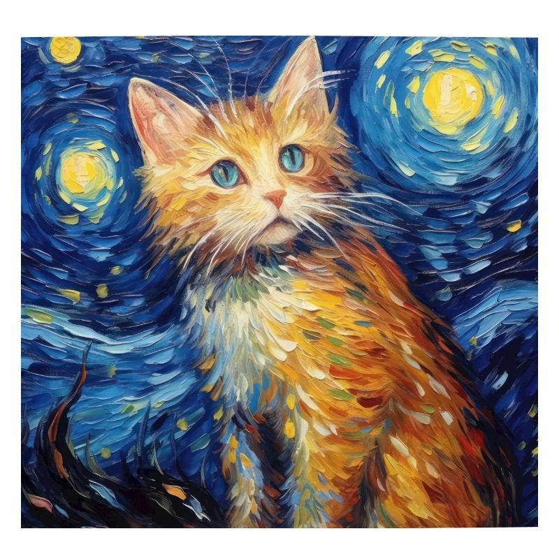 Chat, Motif De Chat, Van Gogh, Nuit Étoilée