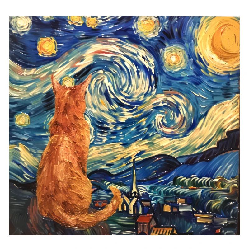Chat, Motif De Chat, Van Gogh, Nuit Étoilée