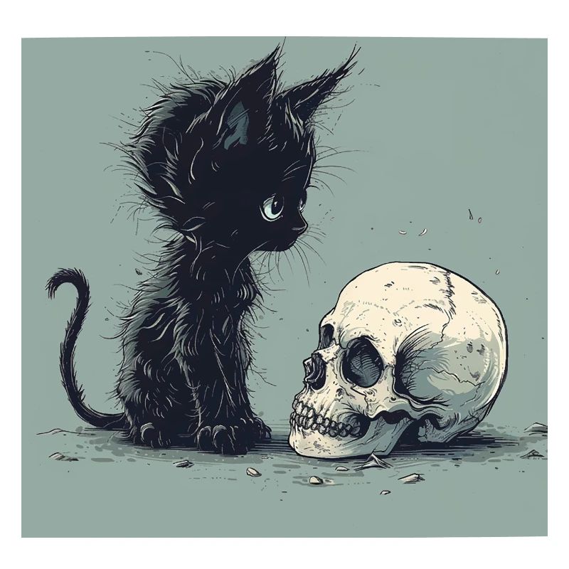 Cute Emo Gothic Kitten and Skull