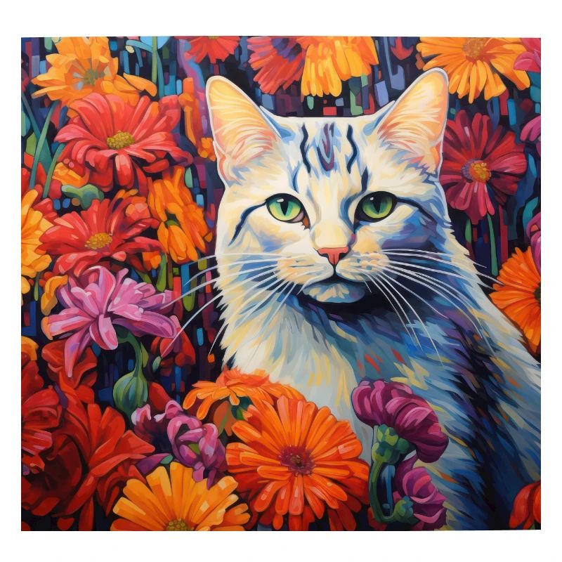 chat, motif de chat, fleurs, cadeau, idée cadeau