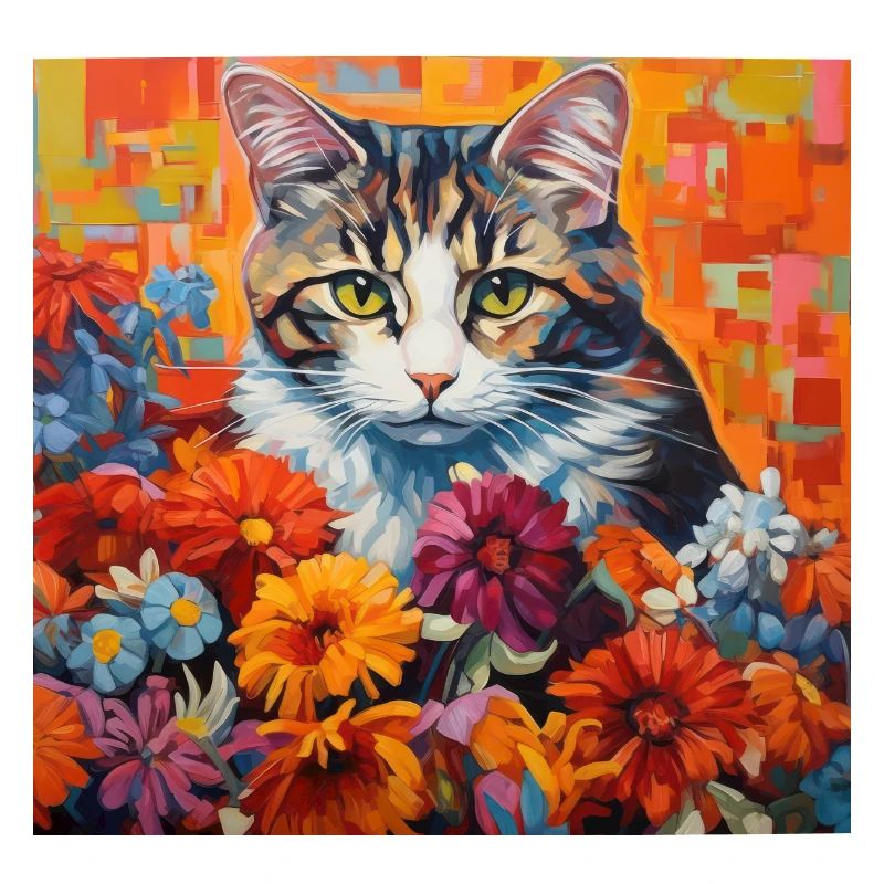 chat, motif de chat, fleurs, cadeau, idée cadeau