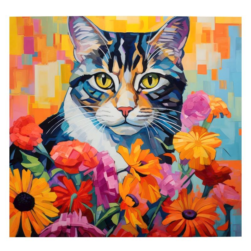 chat, motif de chat, fleurs, cadeau, idée cadeau