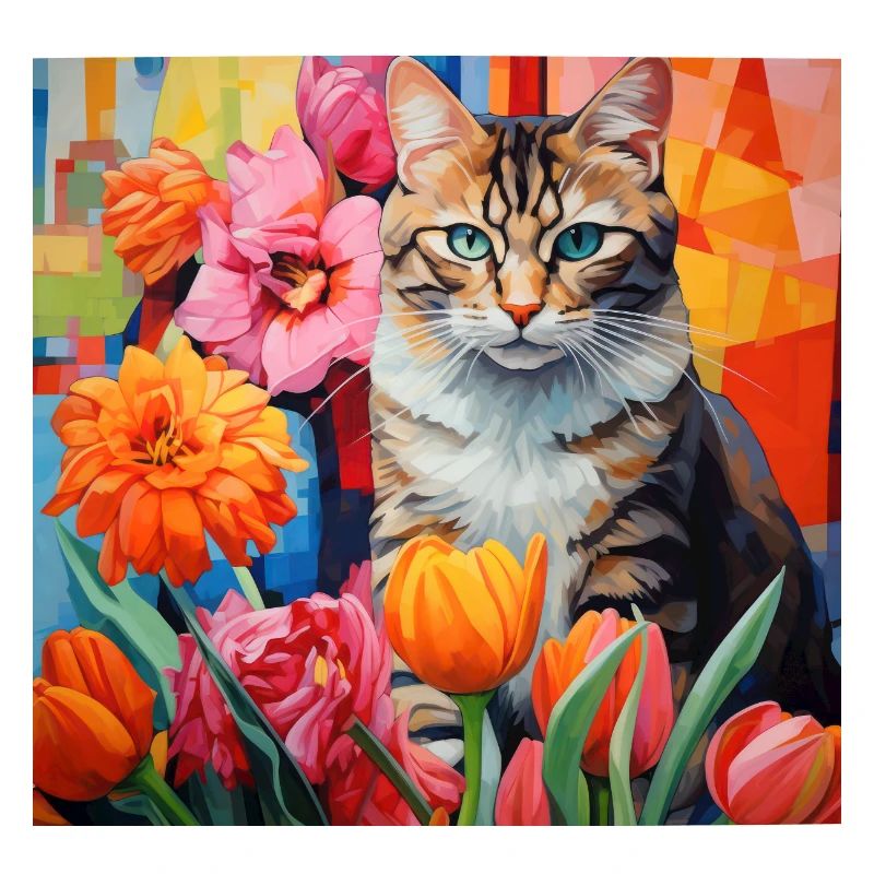chat, motif de chat, fleurs, cadeau, idée cadeau