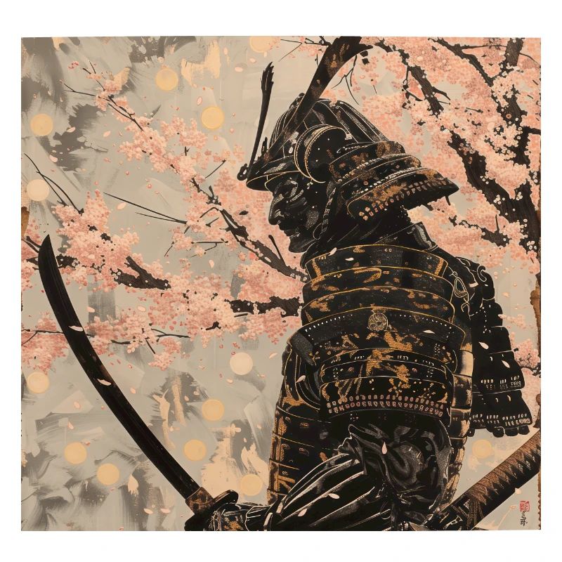 Japanisch, Samurai, Kirschblüte, Kunst, Ukiyo-E