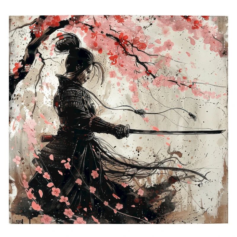 Japanisch, Samurai, Kirschblüte, Kunst, Ukiyo-E