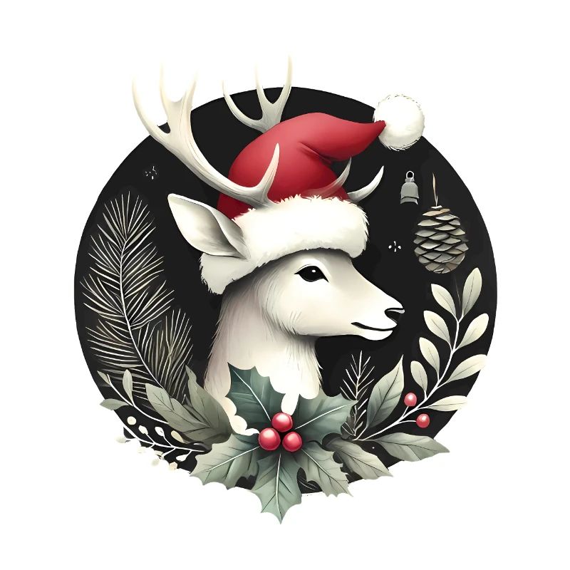 Festive Deer with Santa Hat Wreath