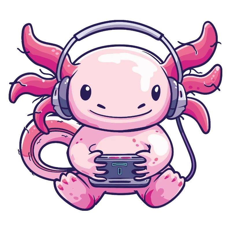 Niedliches Axolotl mit Kopfhörern