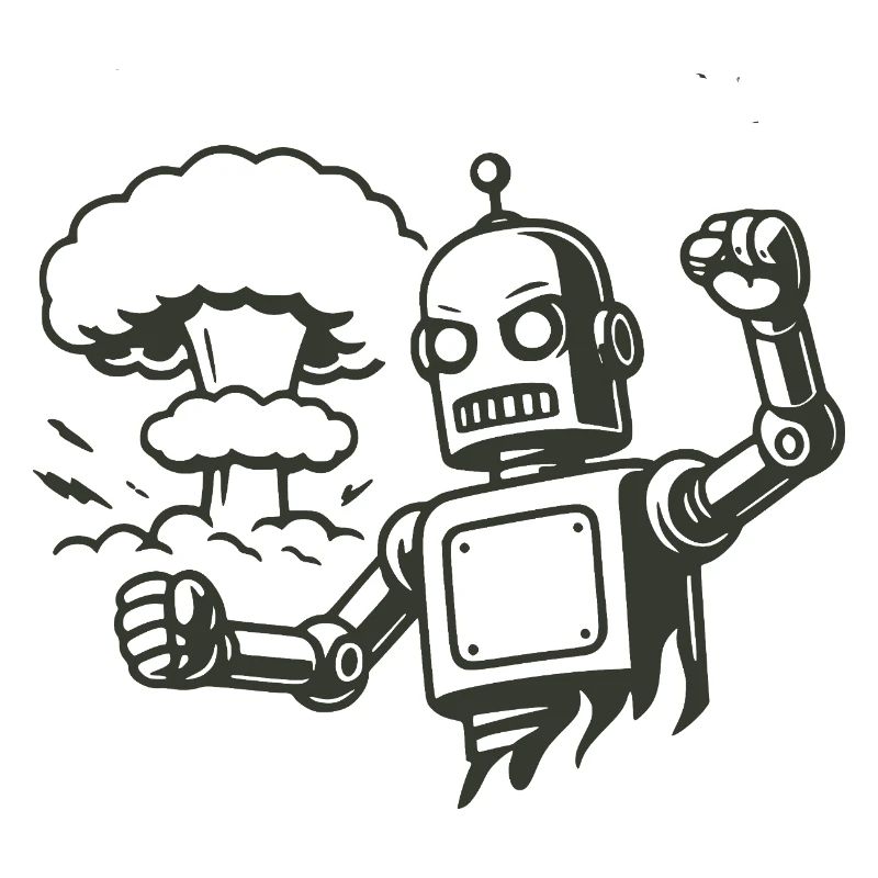 Robot rétro devant un nuage d’explosion
