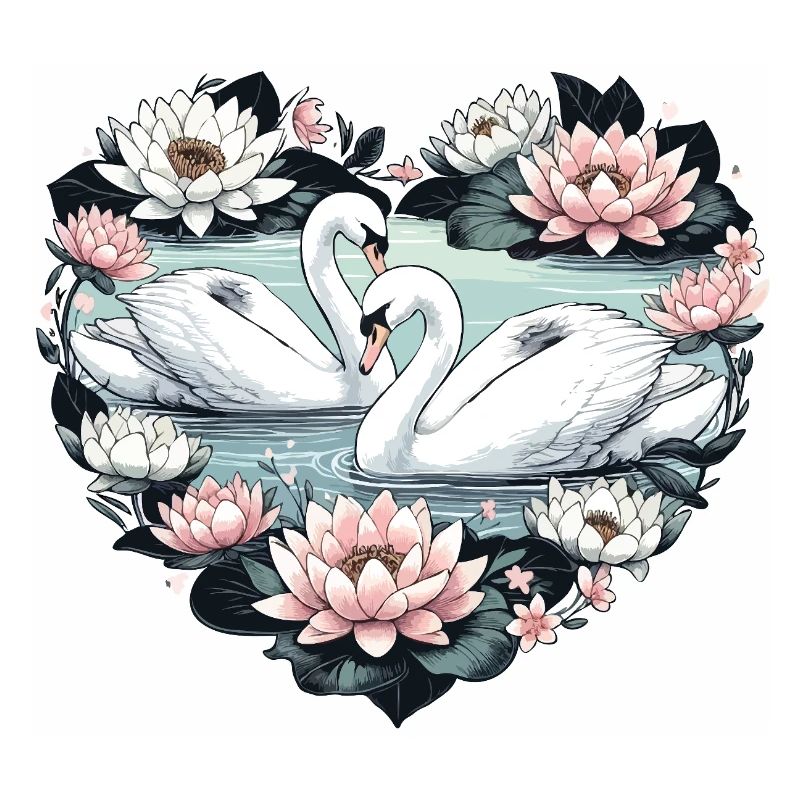 Schwäne und Lotusblüten