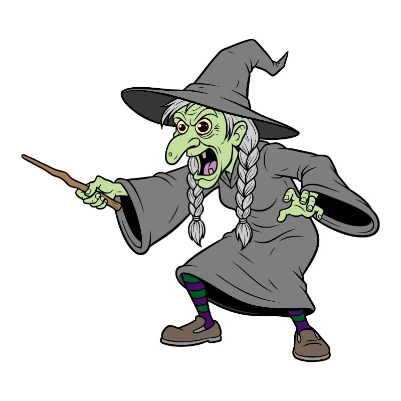 Hexe mit Holzzweigstab