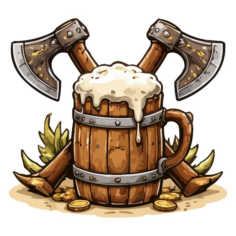 Bierfass mit Äxten Wikinger