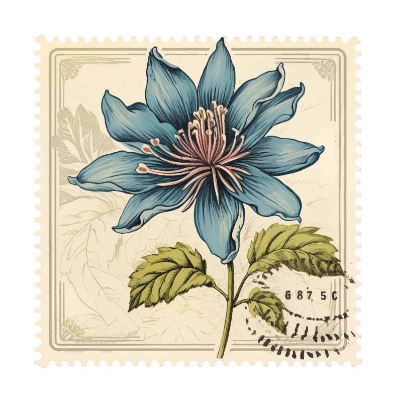 Timbre-poste Vintage fleur de Turquoise