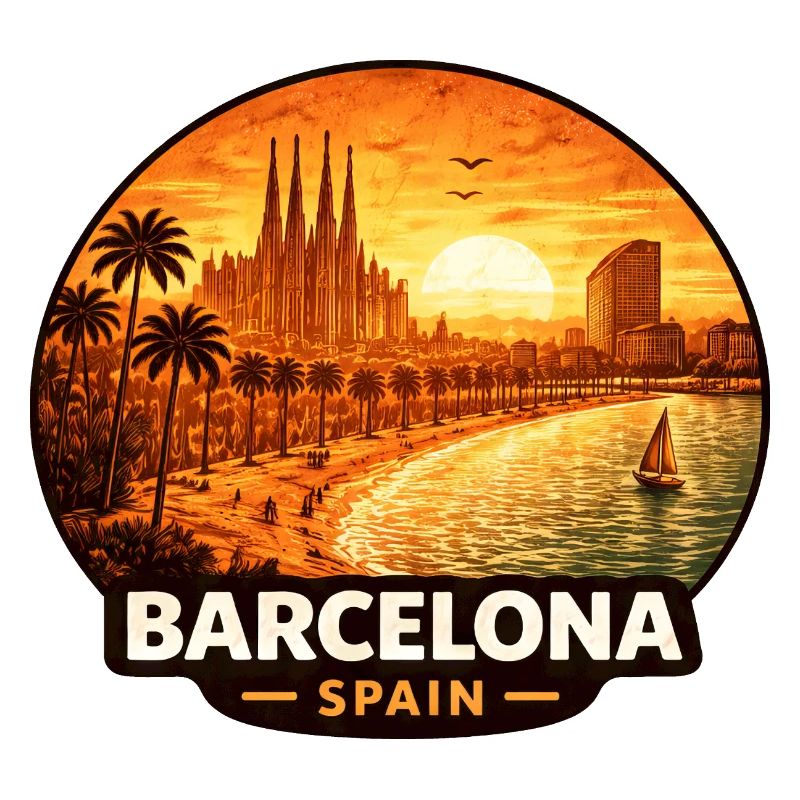 Barcelona Spanien Sunset Skyline