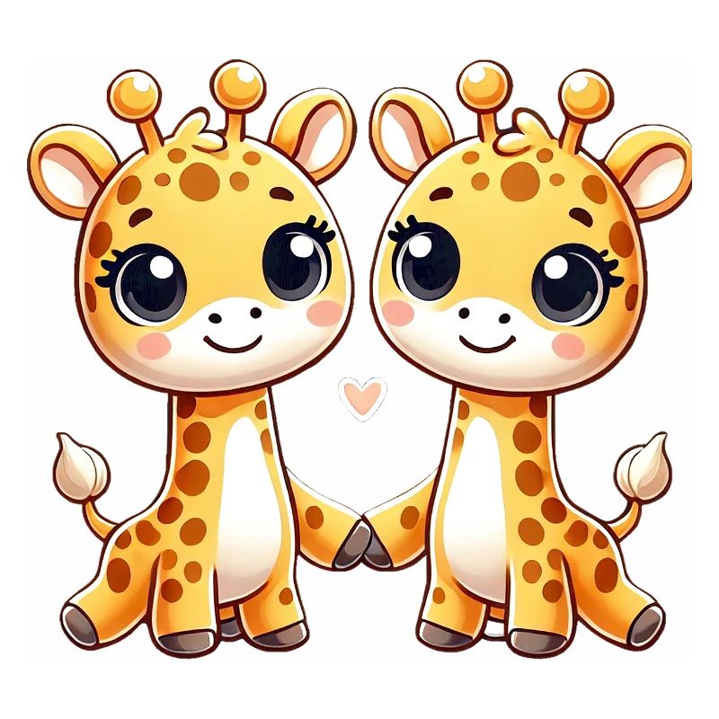 Two Cute Giraffe Friends Holding Hands