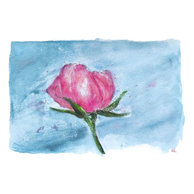 Aquarell Rose auf Himmelblau