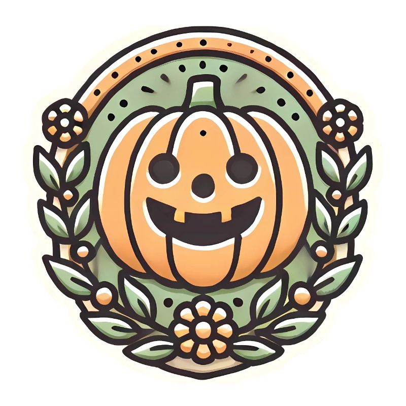 Vintage Halloween Pumpkin Wreath Badge