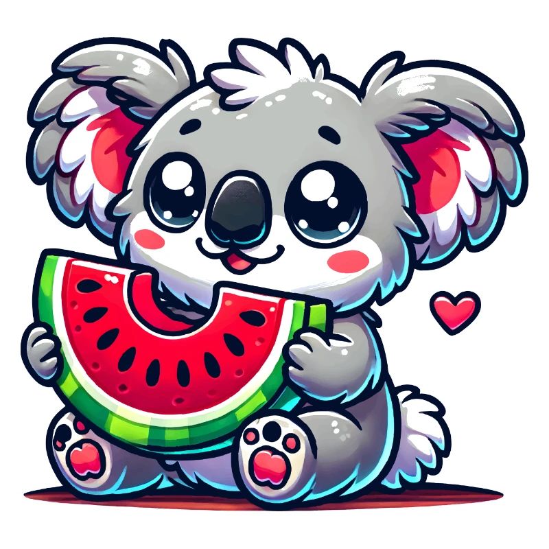 L’adorable koala déguste un morceau de pastèque