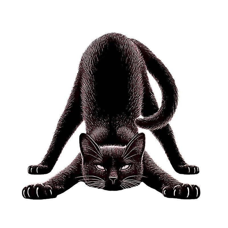 Schwarze Katze in Yoga-Pose