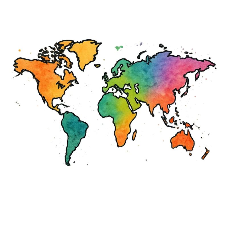 Weltkarte Aquarell Regenbogen