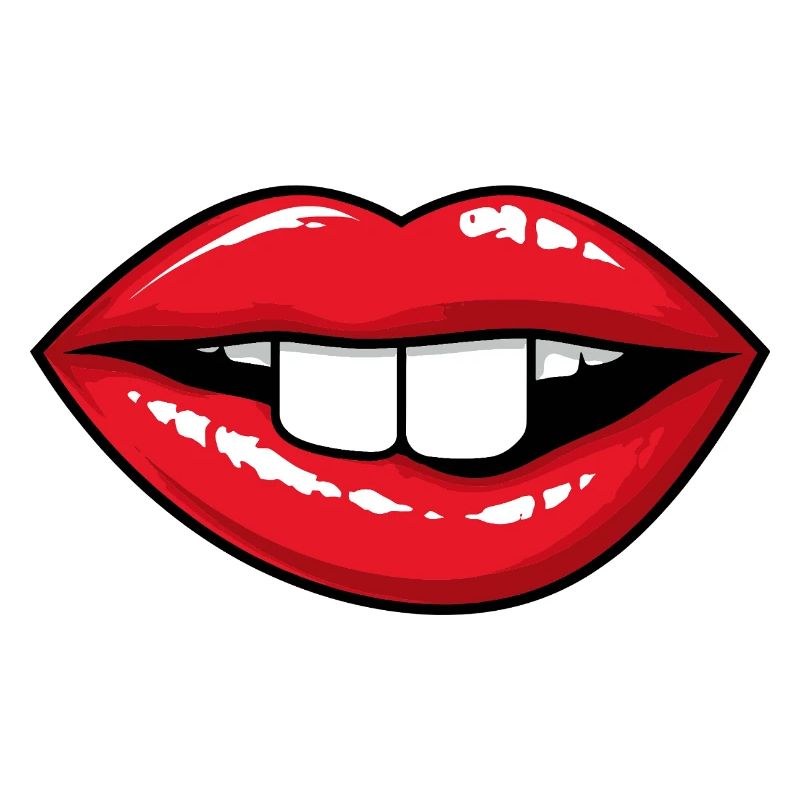 Rote Lippen mit Hasenzähnen  