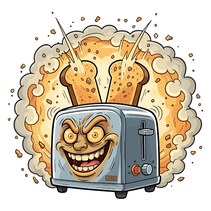 Lachender Toaster Krümel Explosion