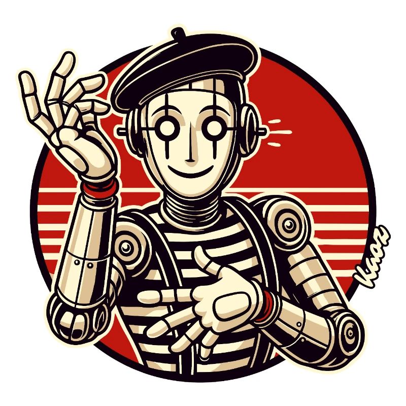 Retro Roboter Pantomime mit Barett im Comic Stil