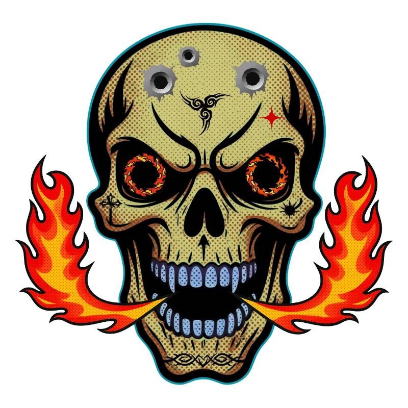 Feuerspeiendes Totenkopf-T-Shirt-Design.