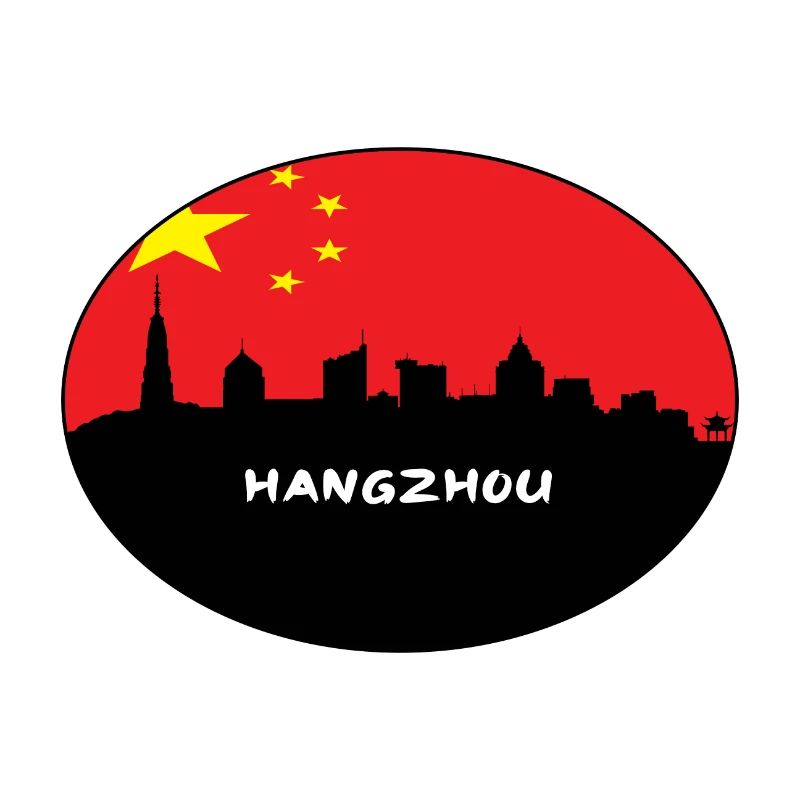 Hangzhou-China-Flaggen-Skyline-Schattenbild-Reise