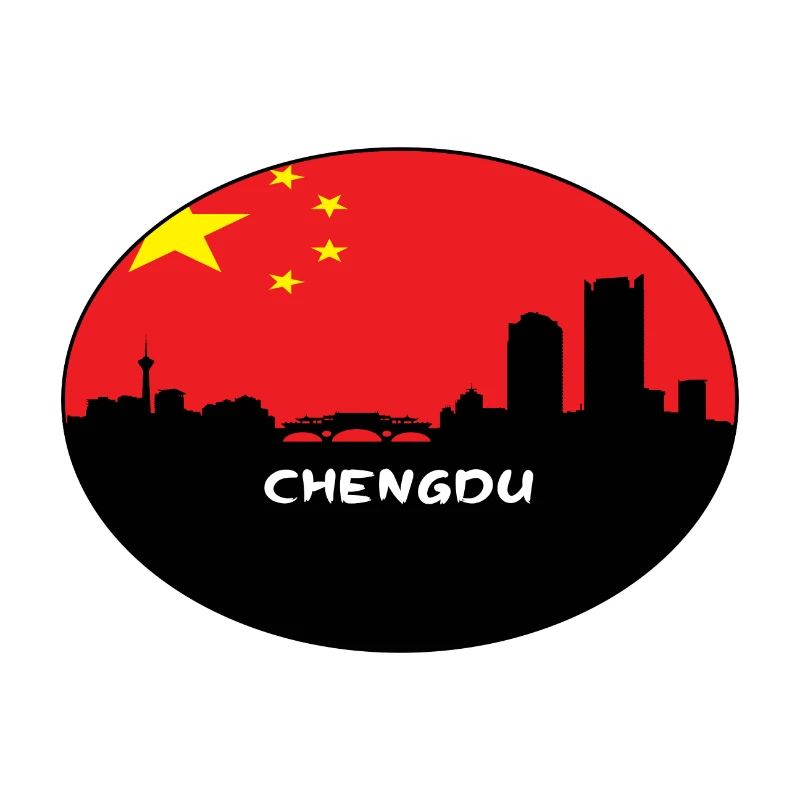 Chengdu-China-Flaggen-Skyline-Schattenbild-Reise