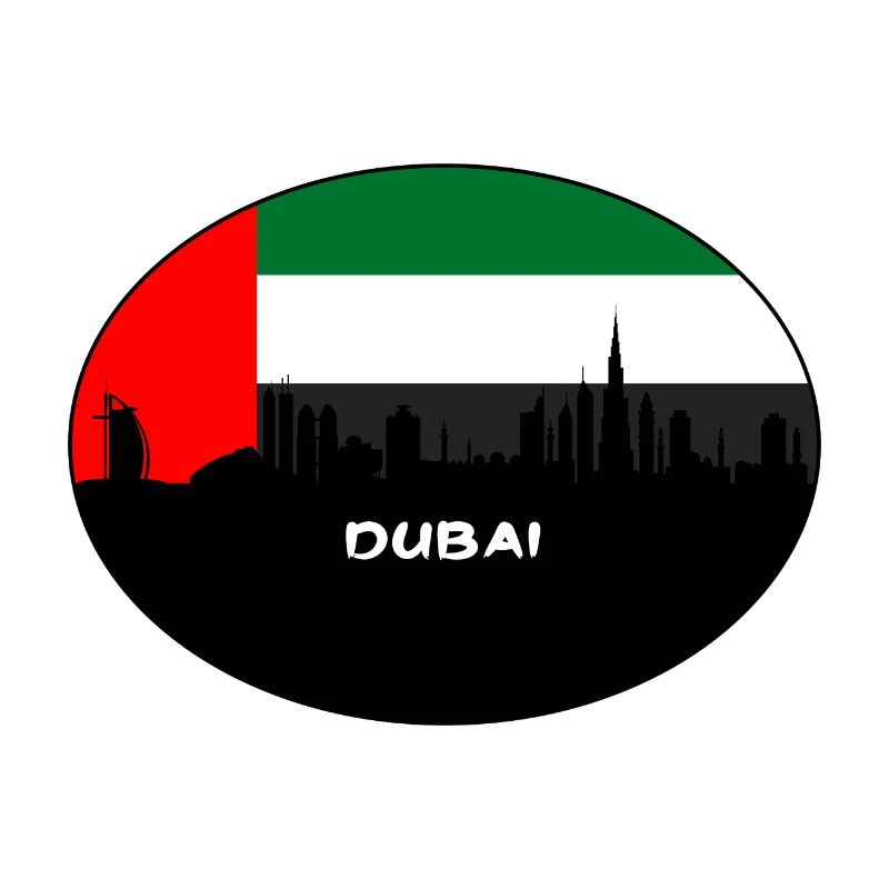 Dubai-Uae-Flaggen-Skyline-Schattenbild-Reise
