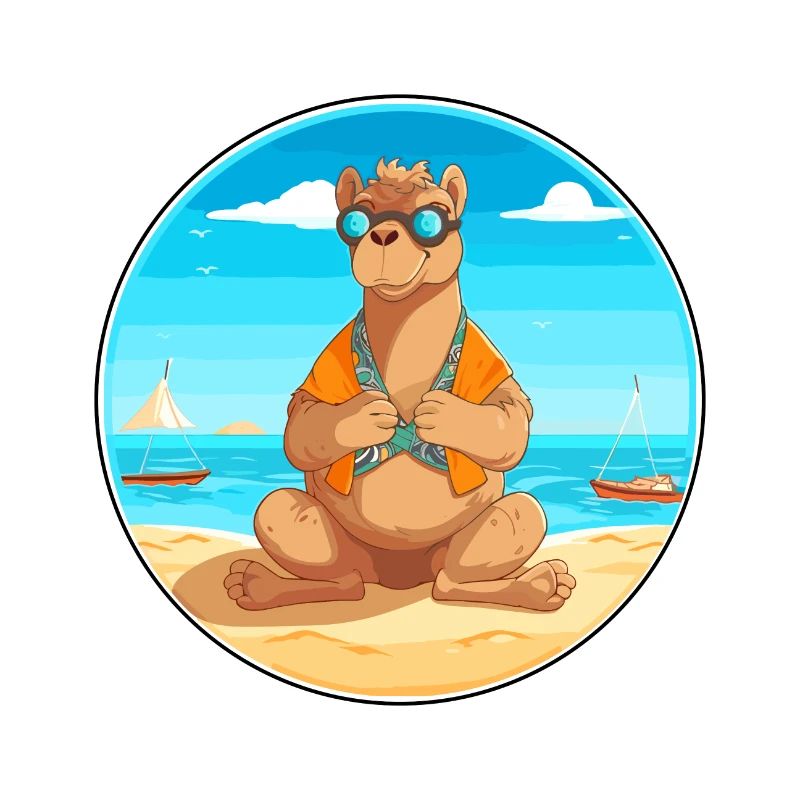Kamel-Cartoon-Yoga-Strand Sommerillustration