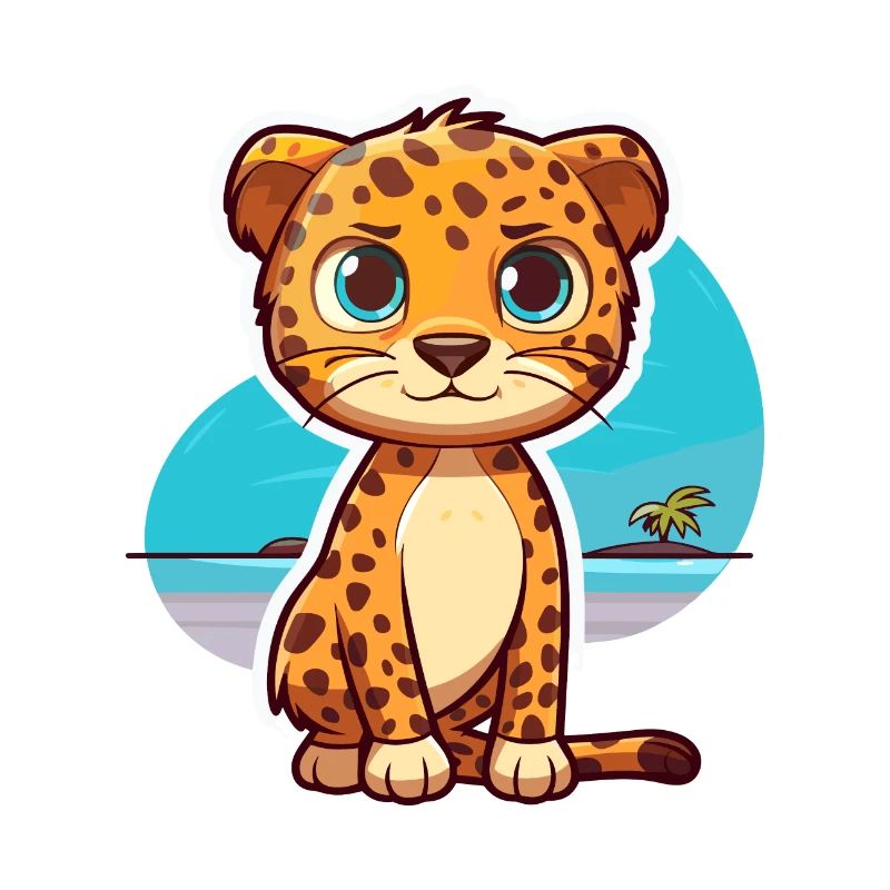 Leopard Funny Cartoon Kawaii Beach Illustration