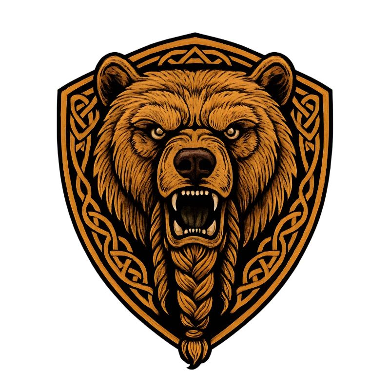 Brown bear in shield with braid