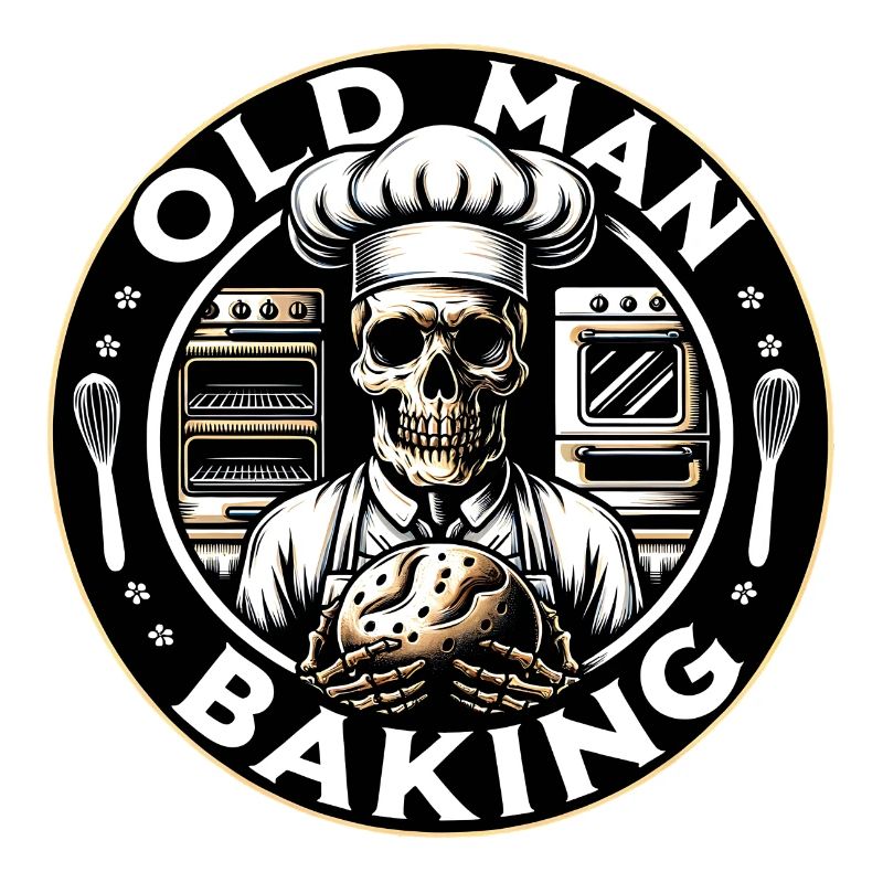 Old Man Baking Skull mit Bäckermütze mit Brot