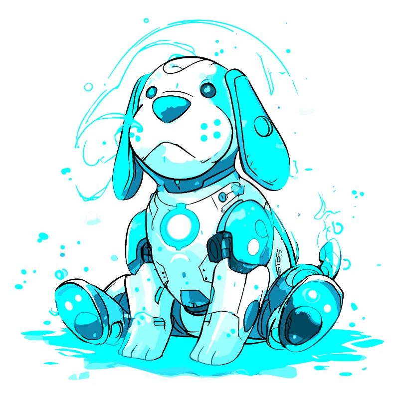Neon Robo-Hund im Cyanstrahl