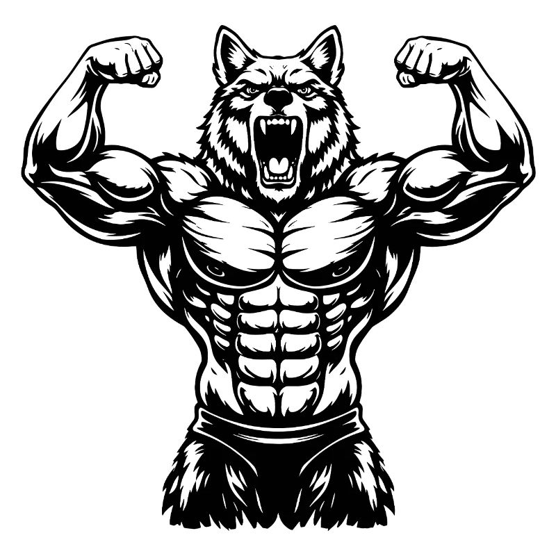 Muskulöser Wolf Bodybuilder Illustration