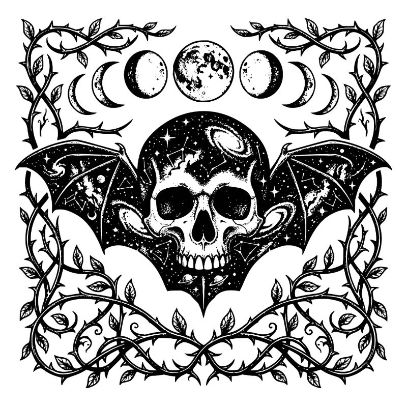 Celestial Skull Gothic Bat Wings Design