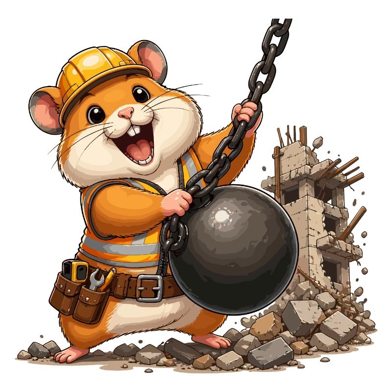 Bauhamster mit Abrissball