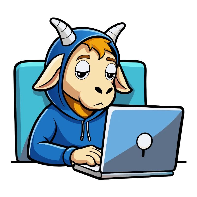 Une mignonne chèvre hacker dort dans un sweat à capuche devant le PC